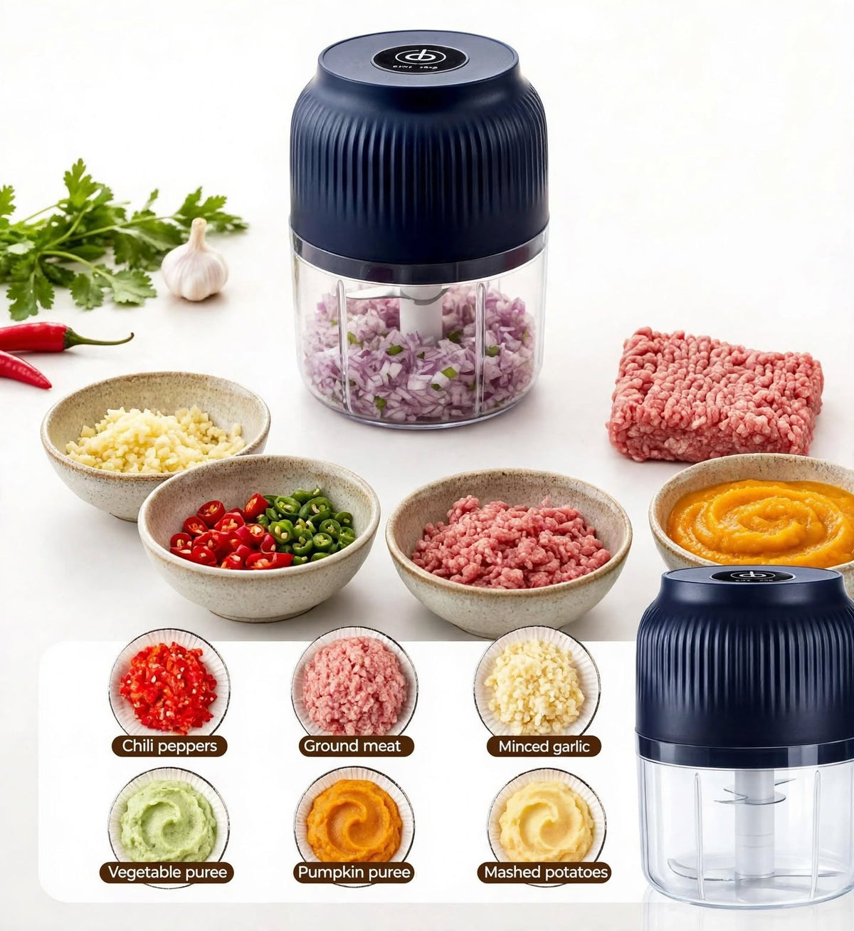 12 in 1 Wireless Electric Chopper - 300ml 4 Blade & 400ml 6 Blade